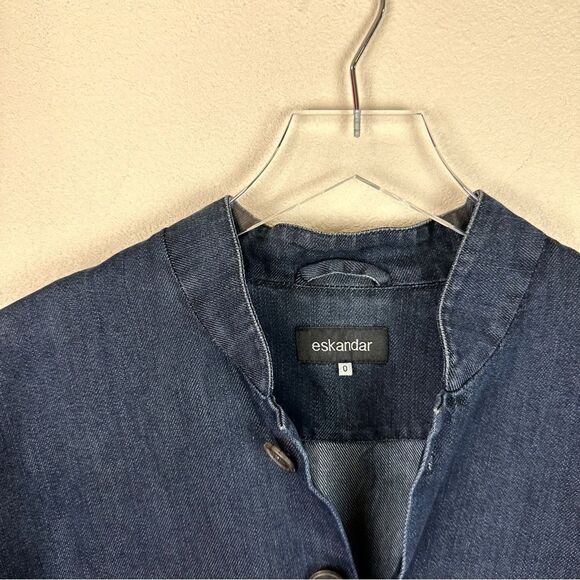Eskandar Blue Denim Jean Silk Cotton Over Coat Jacket Size 0 - Picture 6 of 9